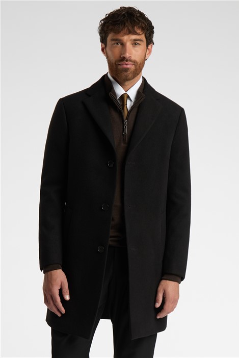 Melka Slim Fit Black Overcoat