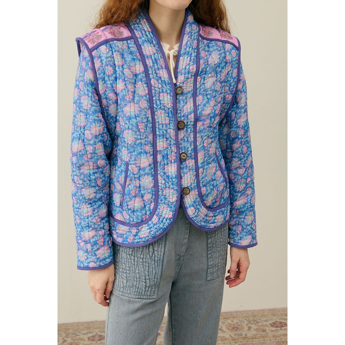 Printed Quilted Jacket with Removable Sleeves NELINA