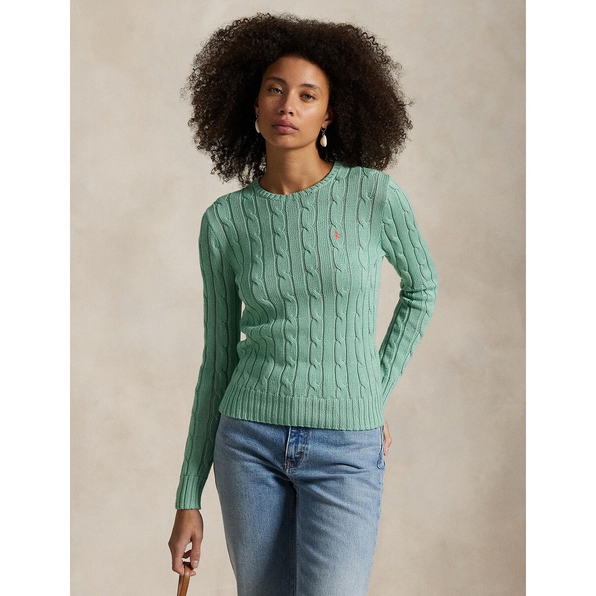 Cable Stitch Jumper with Crew Neck and Long Sleeves