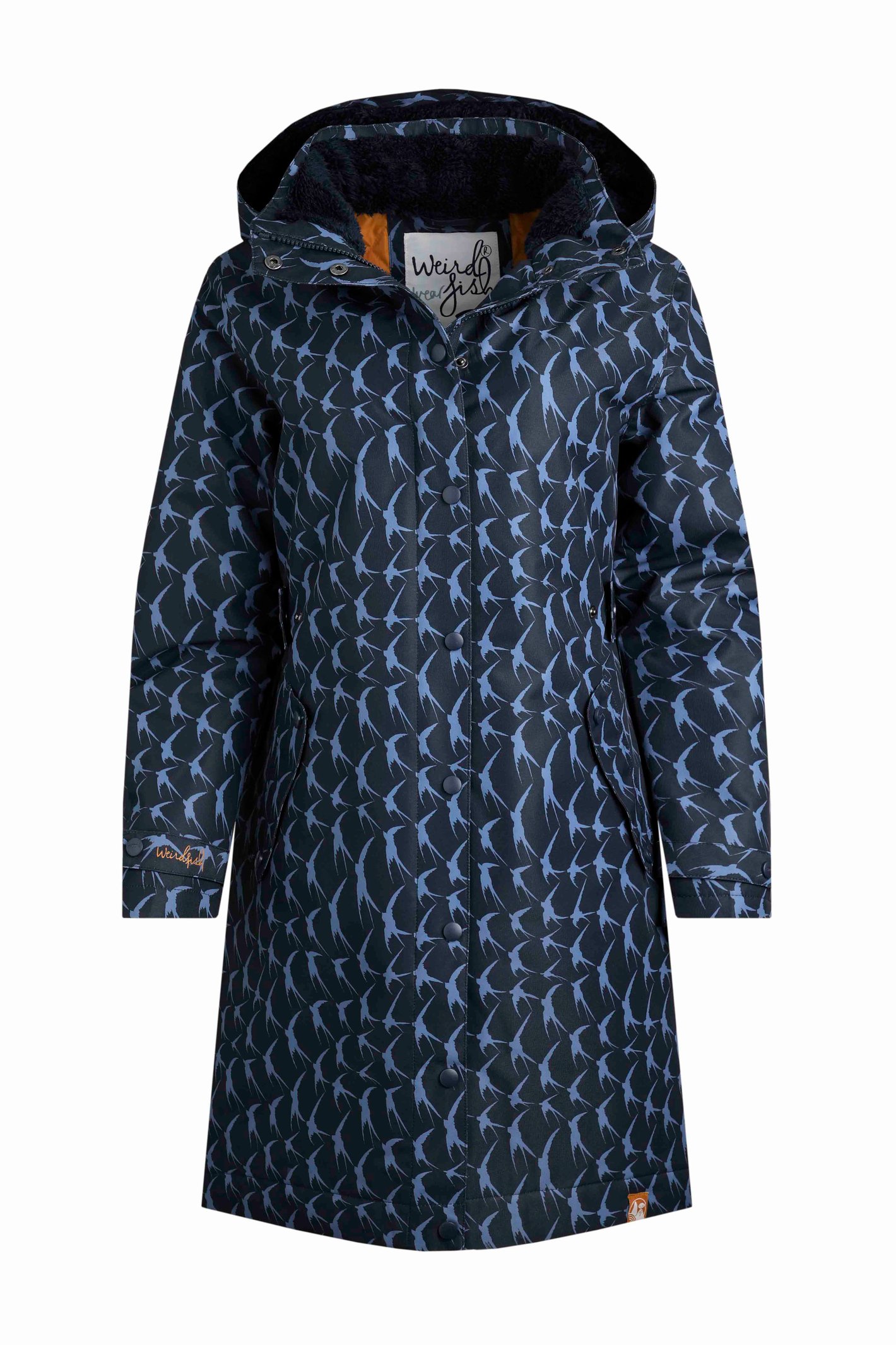 Weird Fish Sena Recycled Bird Print Waterproof Coat  Dark Navy Size 18