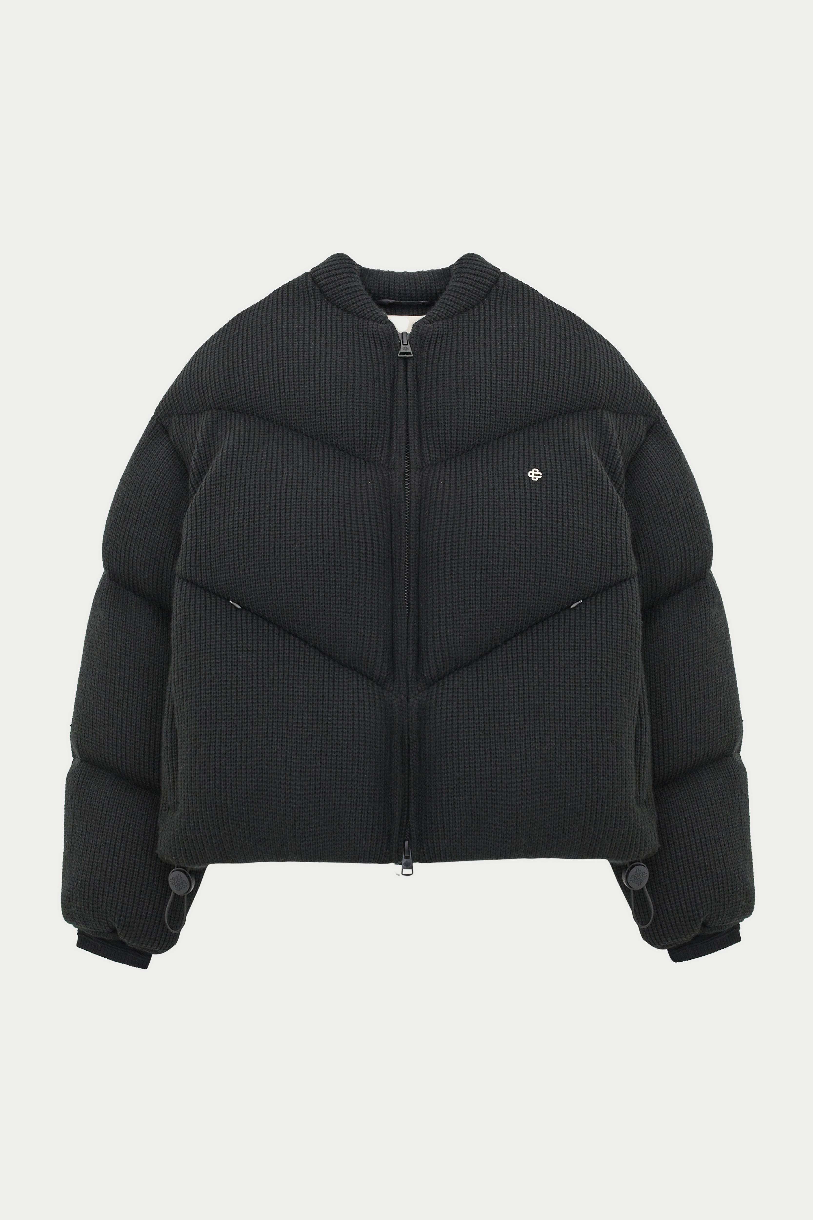Knitted Chevron Panelled Puffer Coat - Black