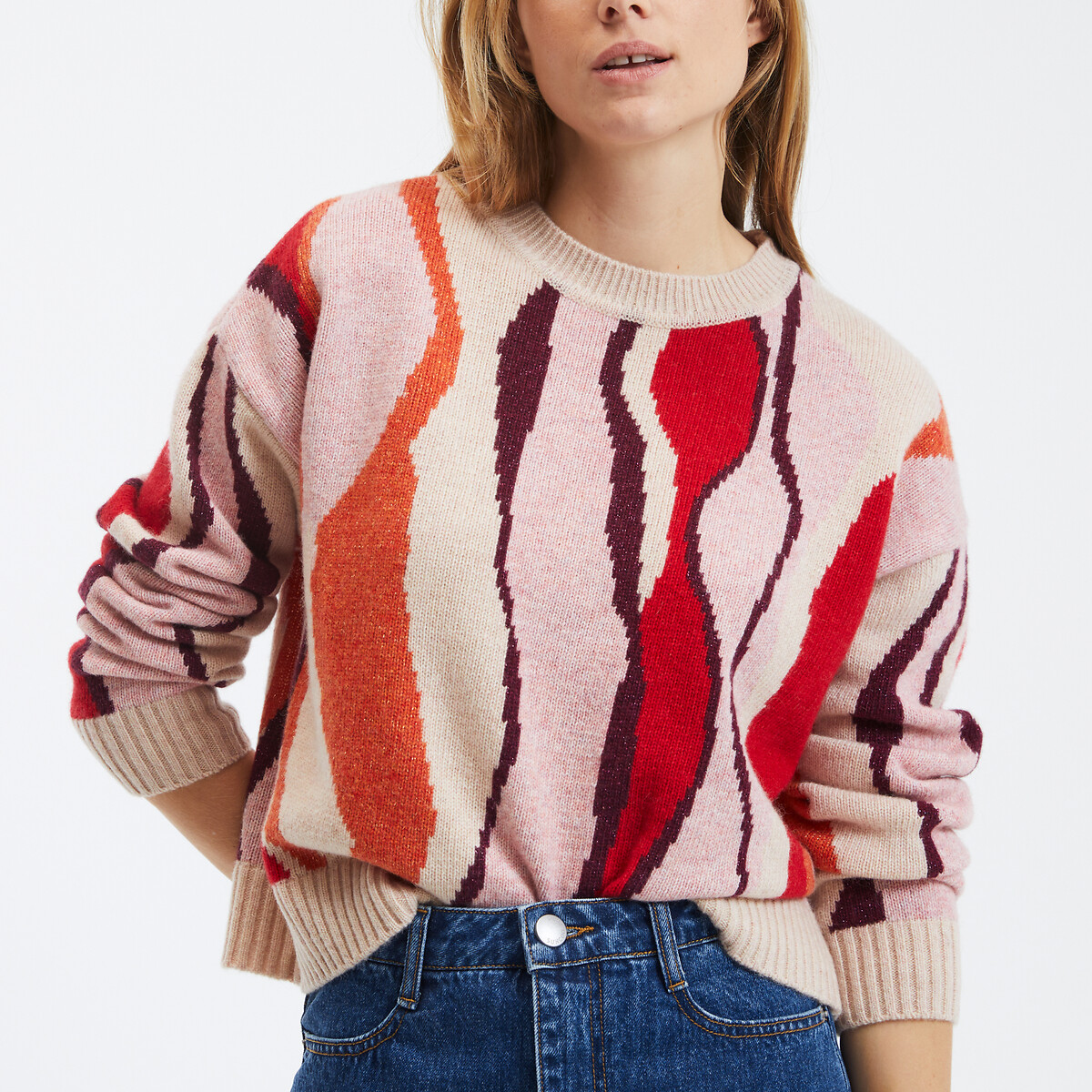 Pradja Printed Jumper in Wool Mix with Crew Neck