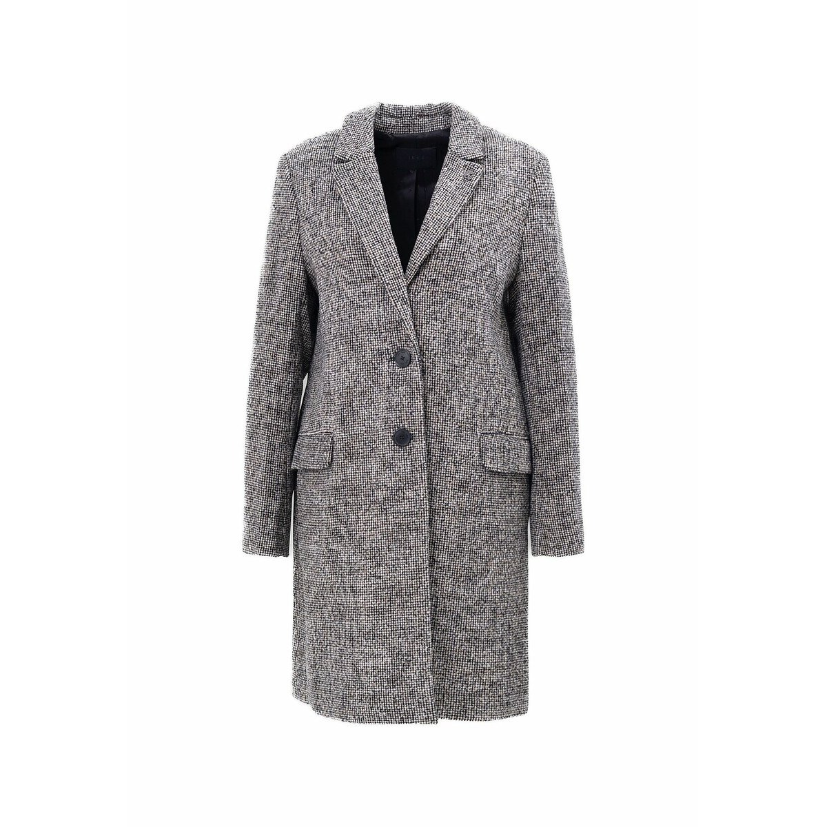 Long Buttoned Pea Coat in Wool Mix