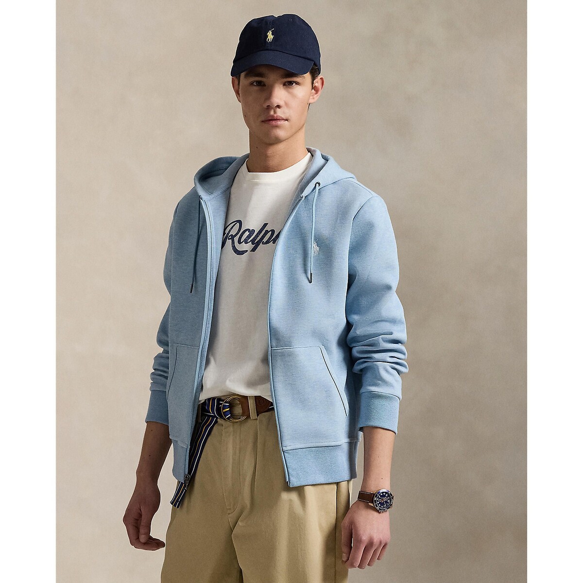 Double Knit Tech Hoodie with Zip Fastening in Cotton Blend