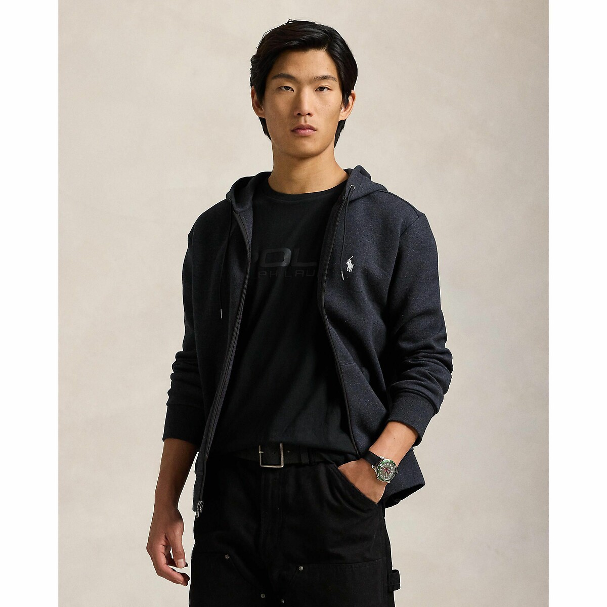 Double Knit Tech Hoodie with Zip Fastening in Cotton Blend