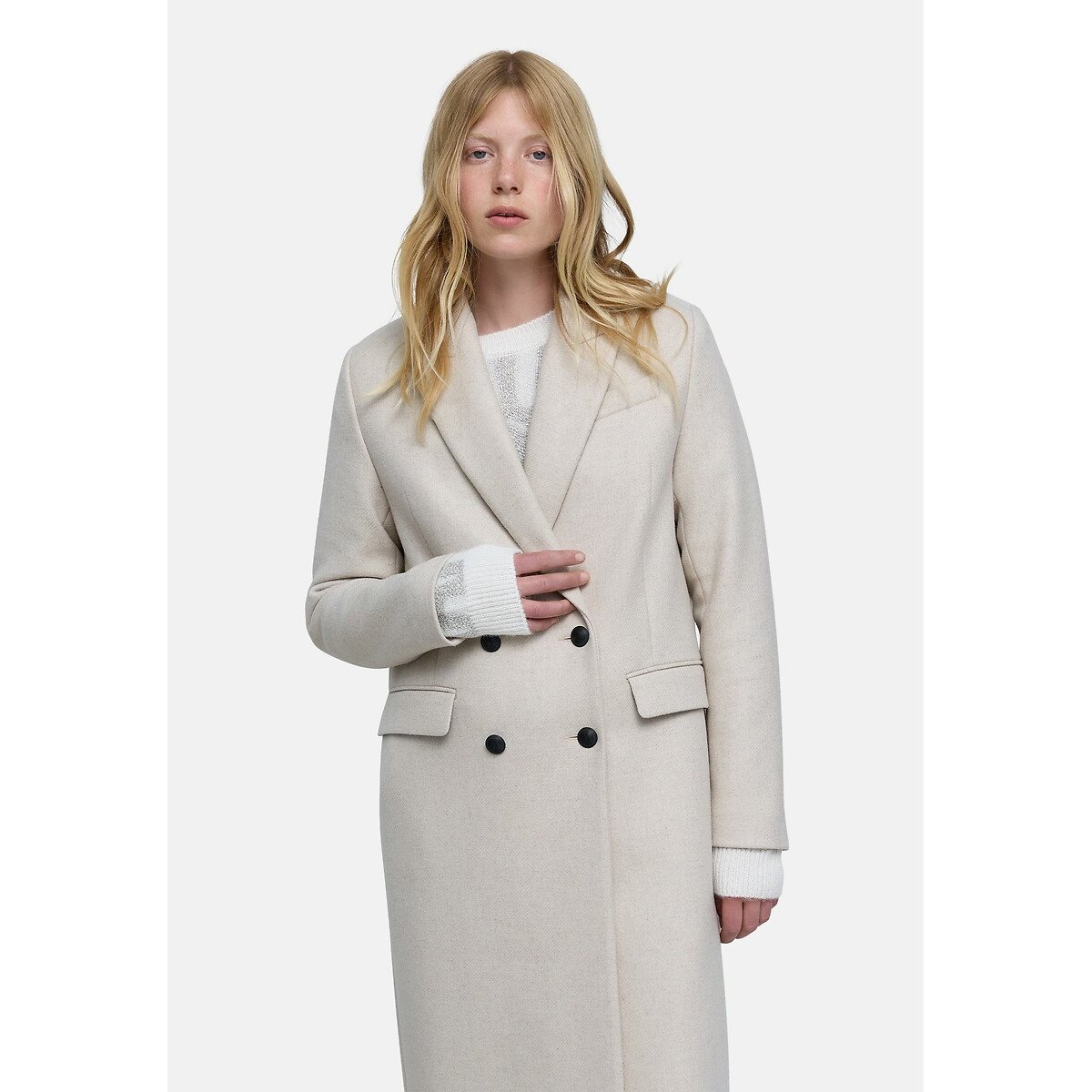 Wool Mix Long Coat with Buttons