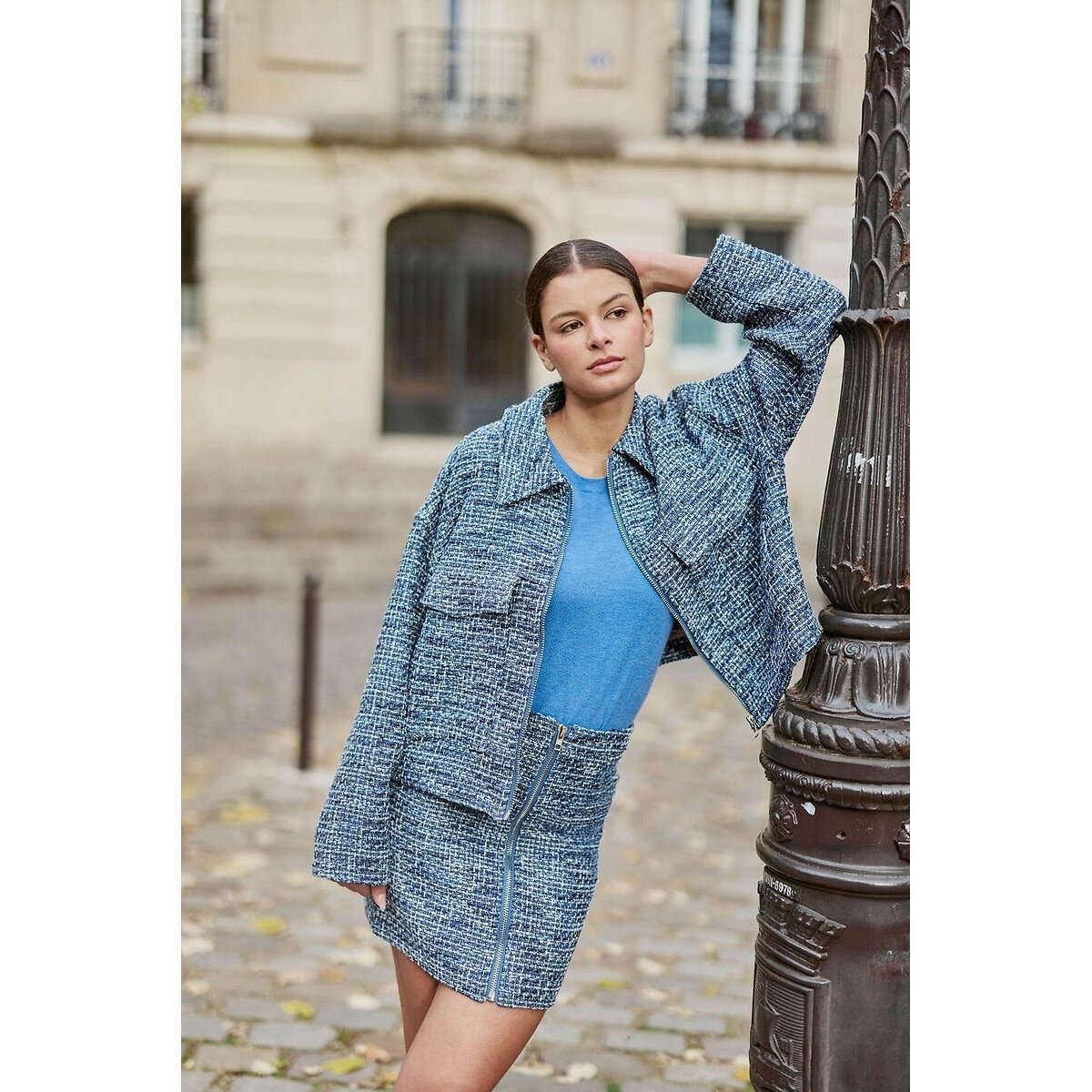 Vane Oversized Cropped Jacket in Tweed