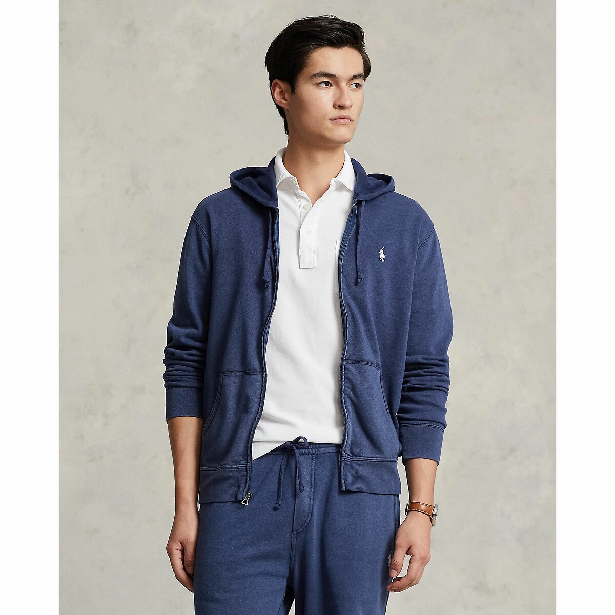 Embroidered Logo Cotton Hoodie with Zip Fastening