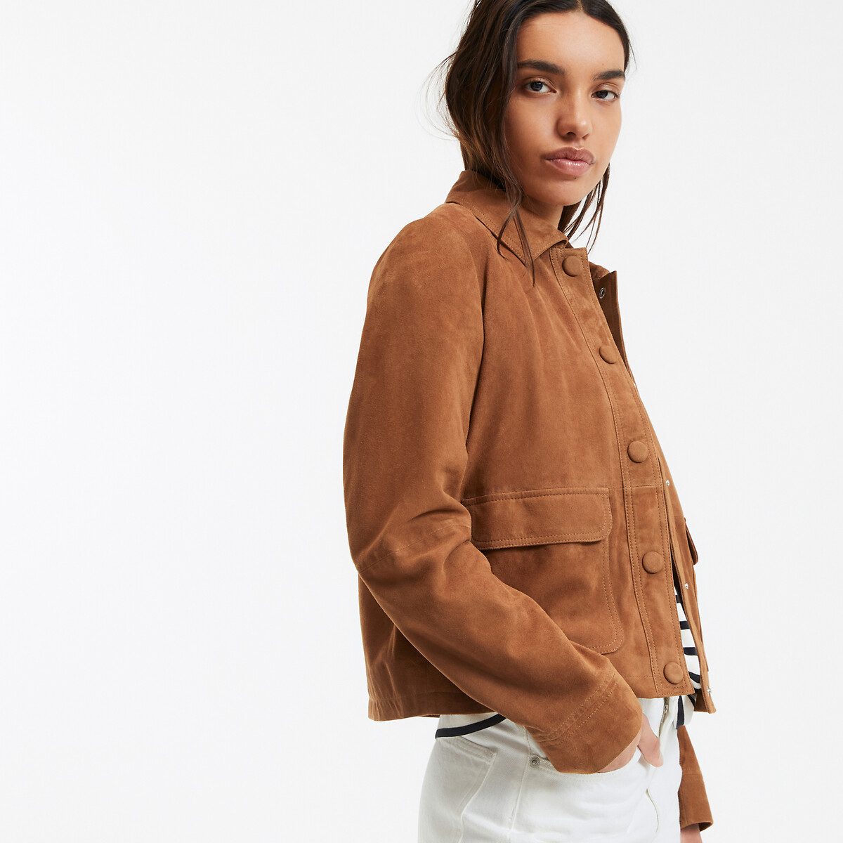 Short Suede Jacket with Press Studs