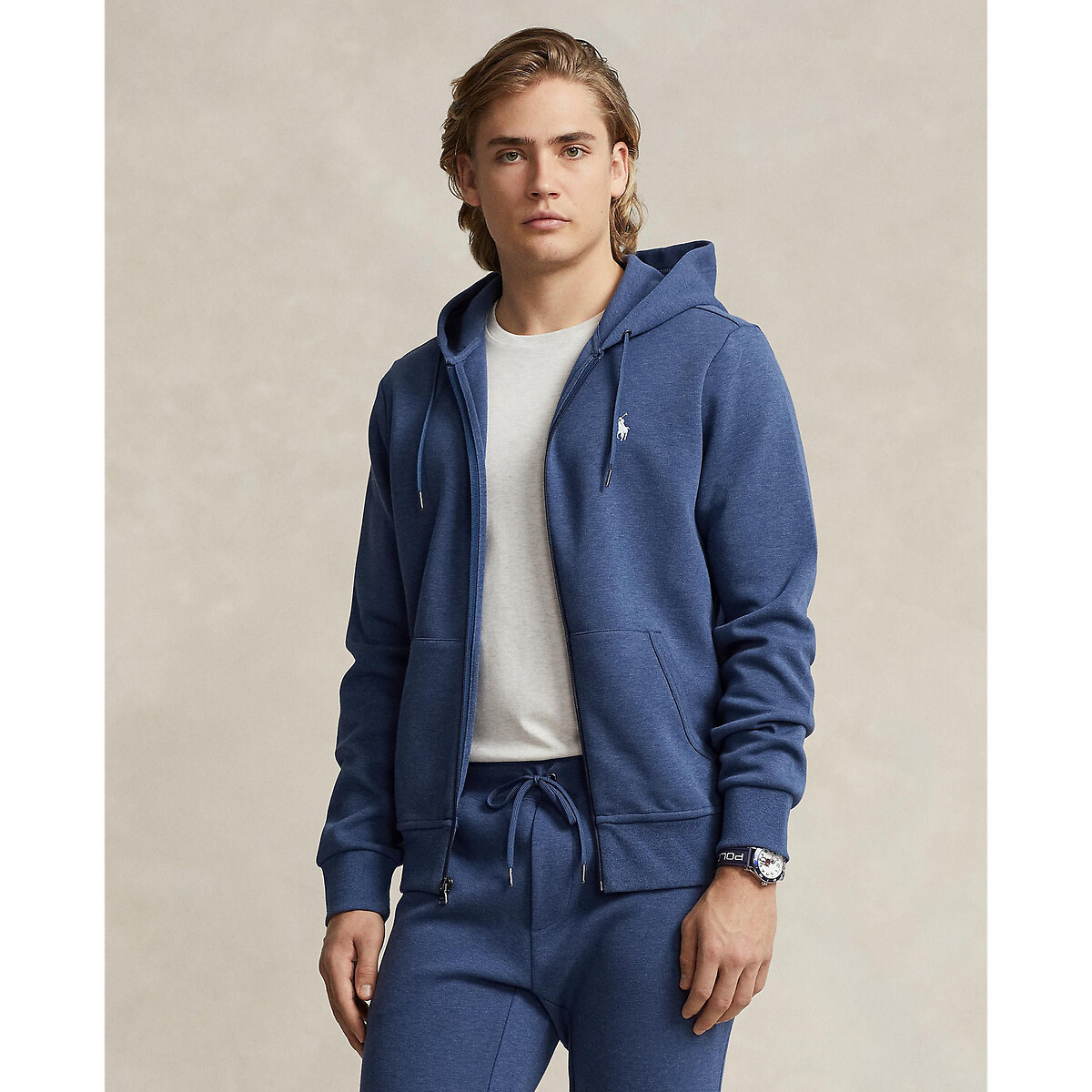 Double Knit Tech Hoodie with Zip Fastening in Cotton Blend