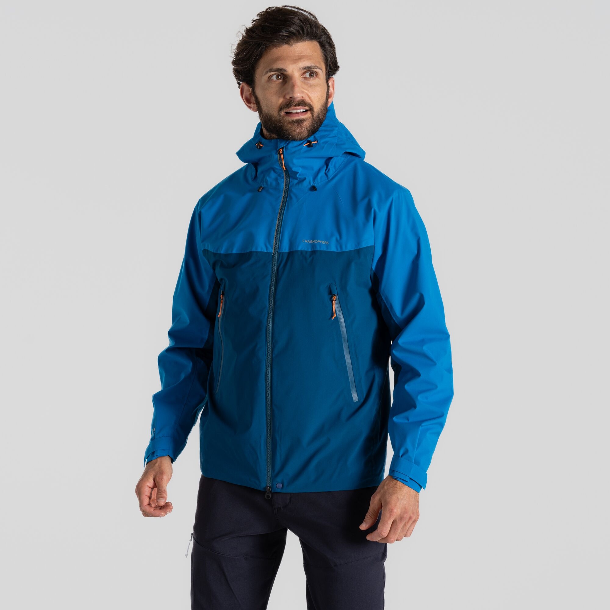 Craghoppers Men's Diggory Stretch Waterproof Jacket Howlite Blue / Poseidon Blue