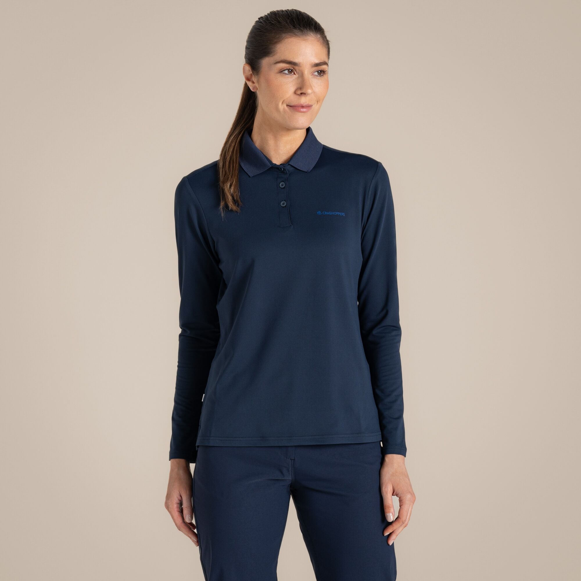 Craghoppers Women's NosiLife Thornbury Golf Long Sleeved Polo Top Blue Navy