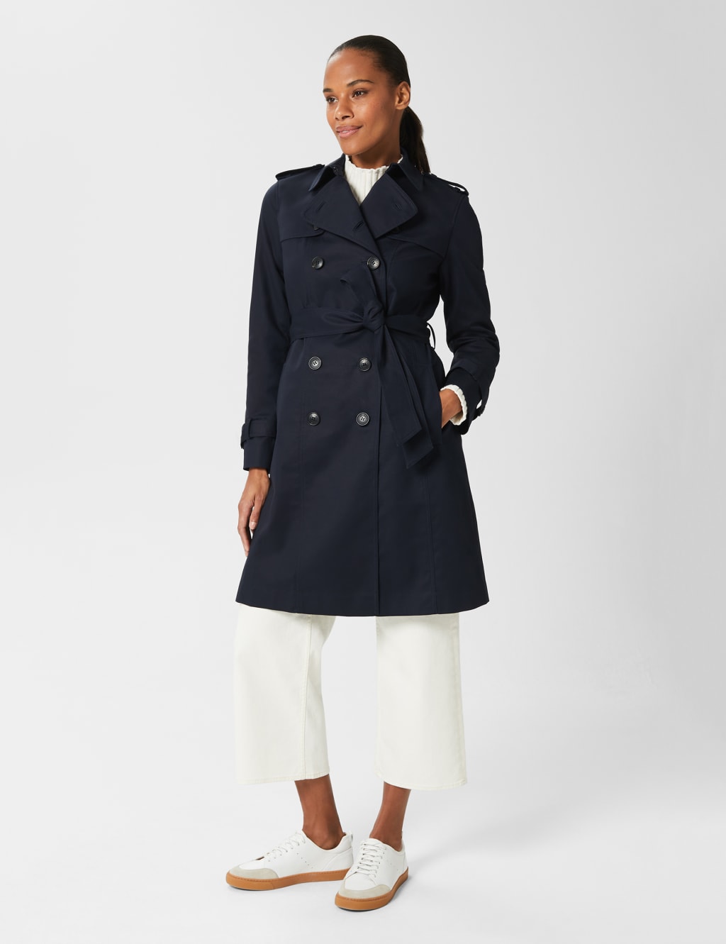 Hobbs Female Cotton Rich Belted Trench Coat - 18 - Navy, Navy