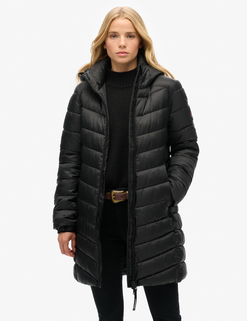 Superdry Female Padded Quilted Hooded Longline Jacket - 10 - Black, Black