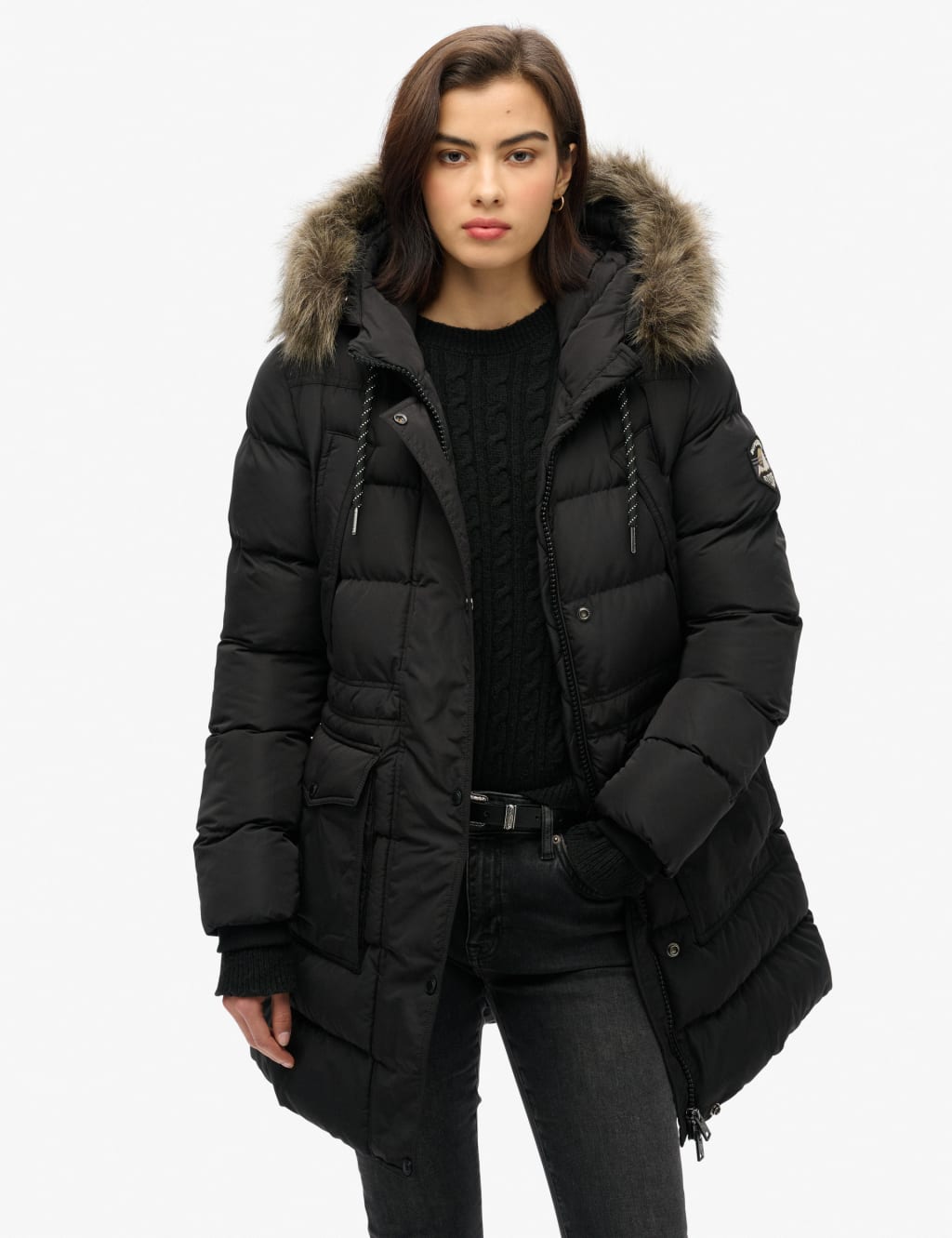 Superdry Female Faux Fur Hooded Puffer Jacket - 8 - Black, Black