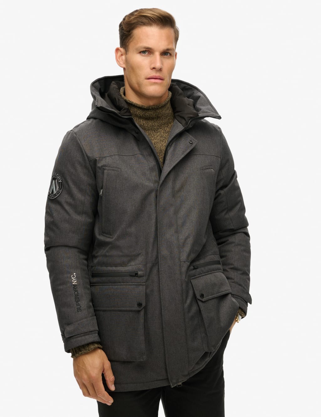 Superdry Male Hooded Padded Parka Jacket - M - Dark Grey, Dark Grey