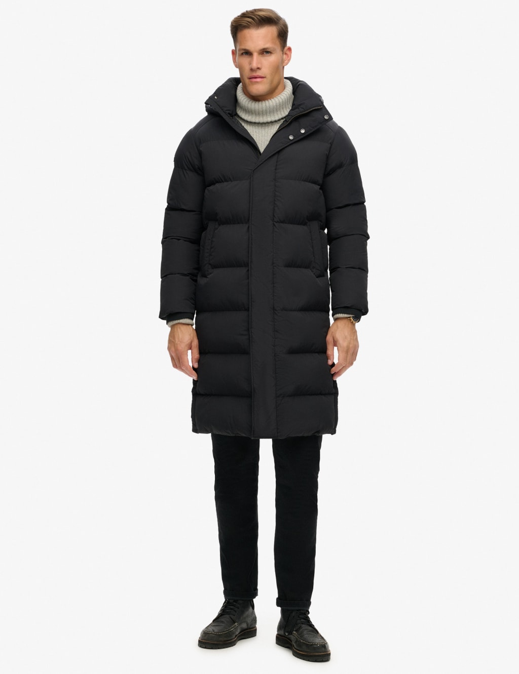 Superdry Male Hooded Padded Longline Parka Jacket - Black, Black,Green