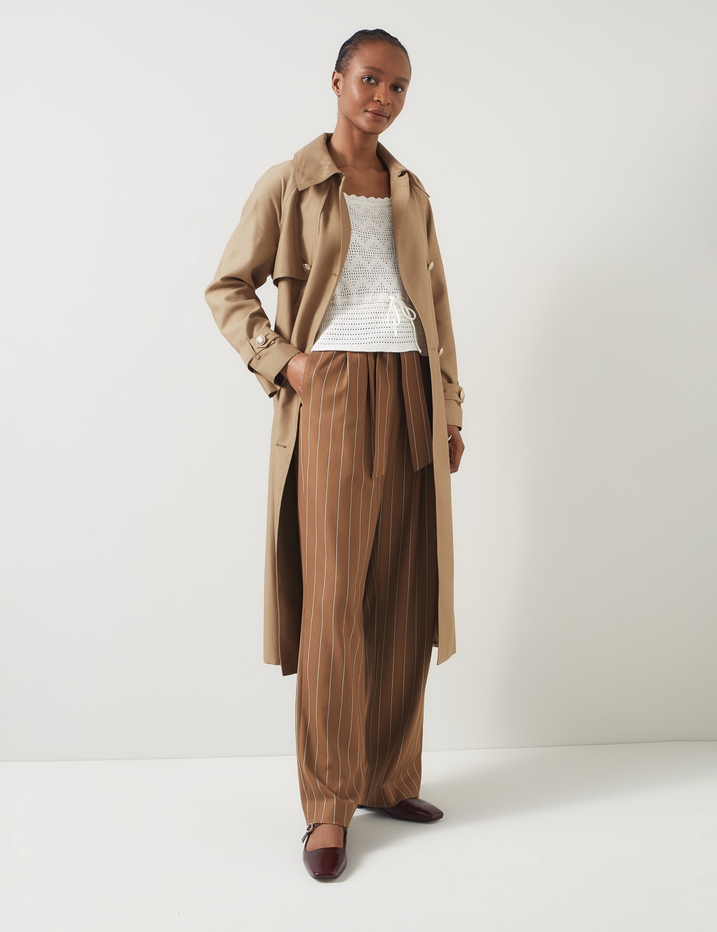Lk Bennett Female Belted Double Breasted Longline Trench Coat - 18 - Beige, Beige