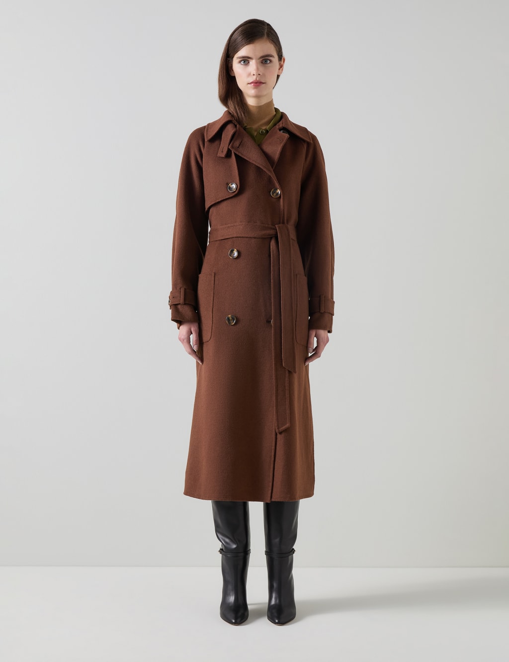 Lk Bennett Female Wool Rich Relaxed Longline Trench Coat - M - Brown, Brown