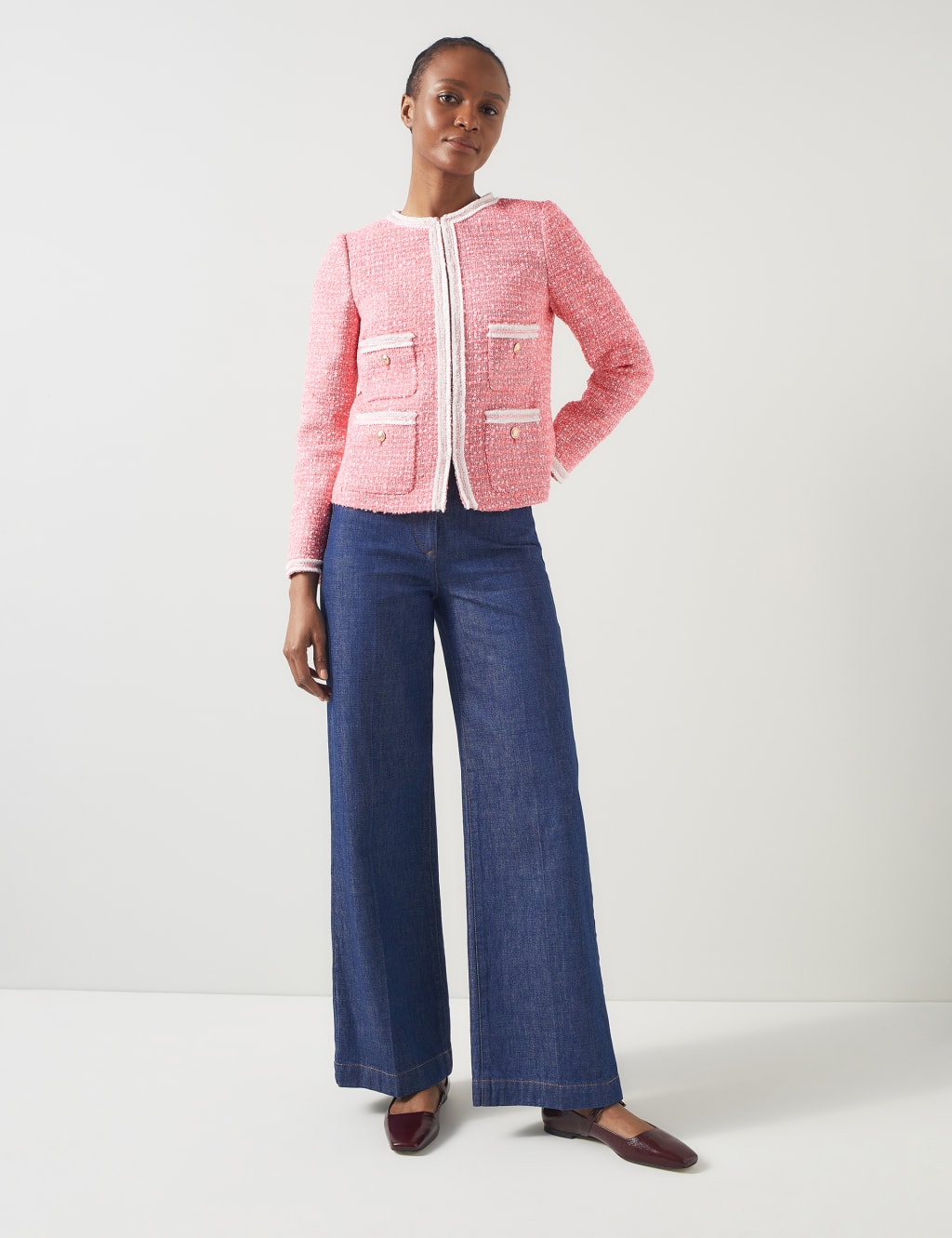 Lk Bennett Female Tweed Collarless Short Jacket - 14PET - Multi, Multi