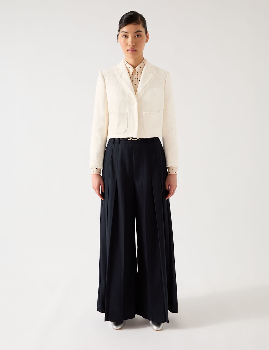 Lk Bennett Female Tweed Textured Collared Cropped Jacket - 12 - Cream, Cream