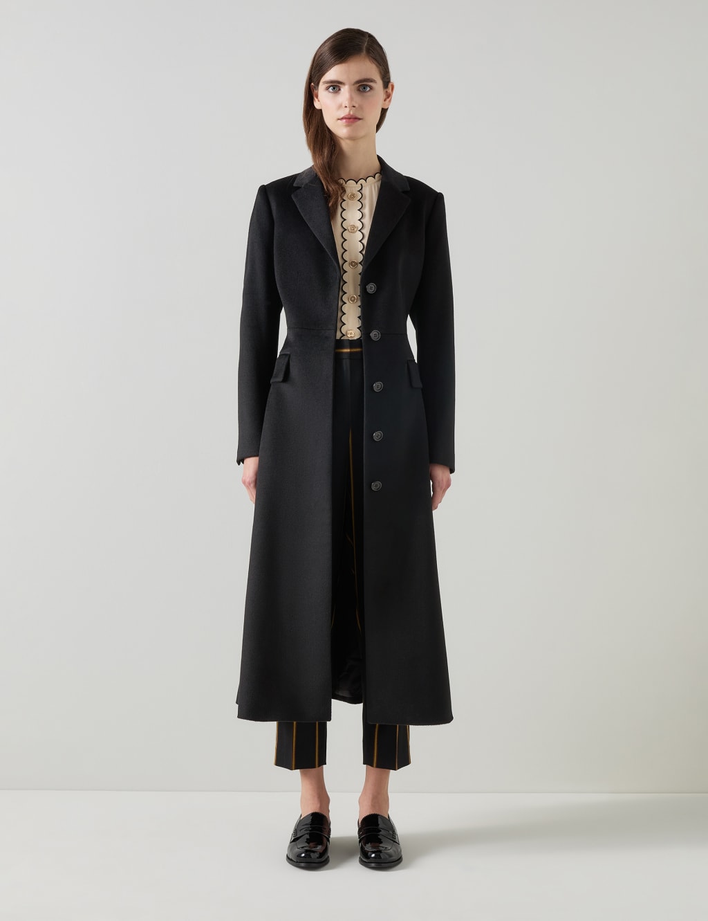 Lk Bennett Female Pure Wool Belted Longline Coat - 16PET - Black, Black