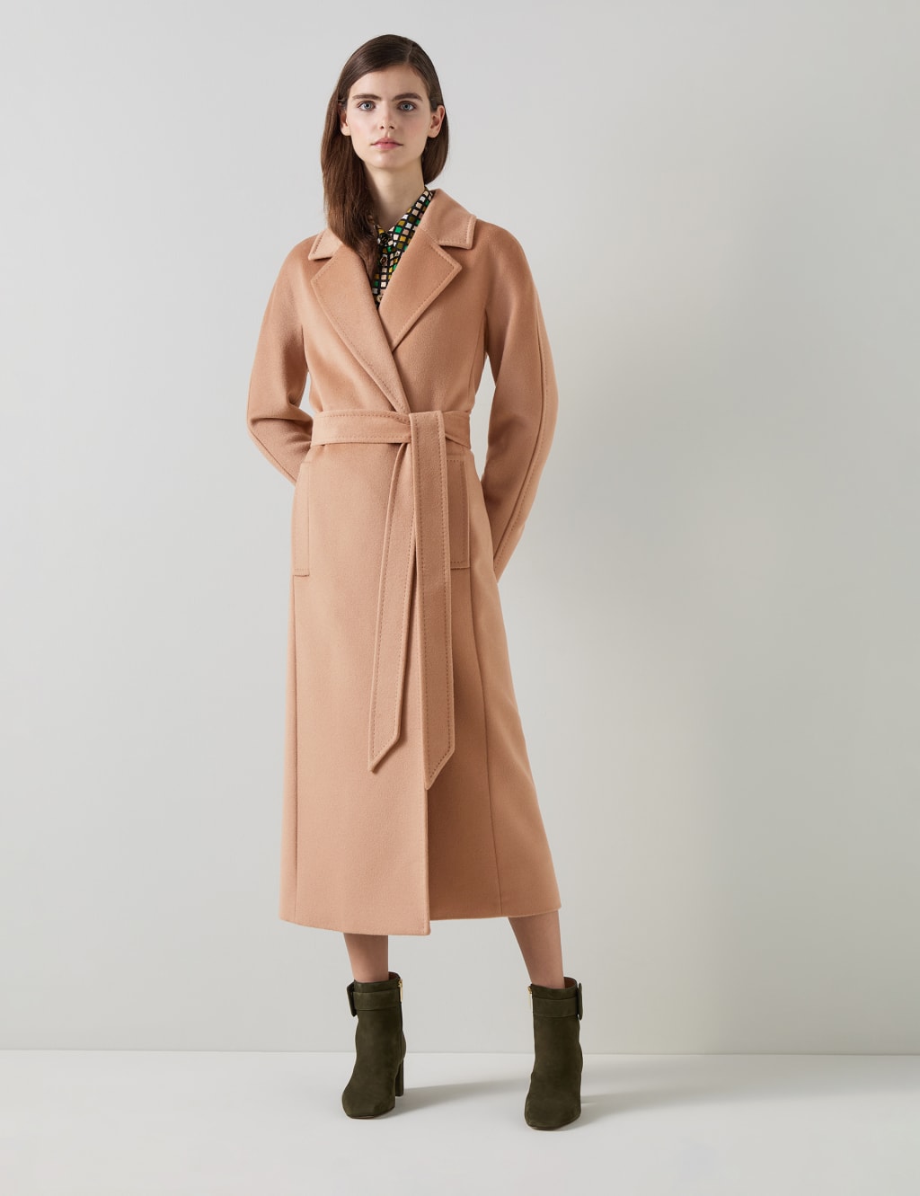 Lk Bennett Female Pure Wool Belted Longline Coat - 12 - Camel, Camel