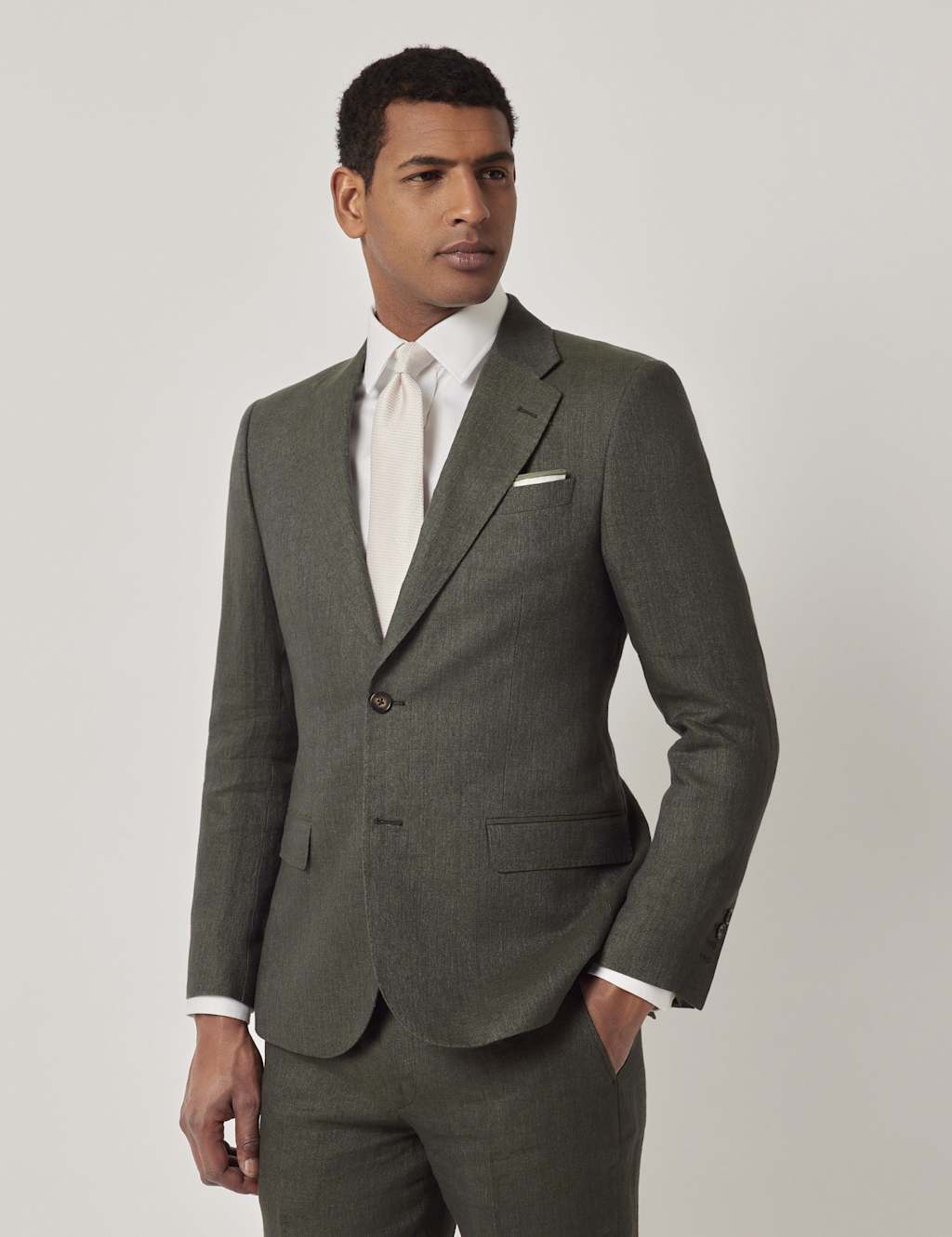 Hawes & Curtis Male Tailored Fit Pure Italian Linen Suit Jacket - 44 - Dark Green, Dark Green