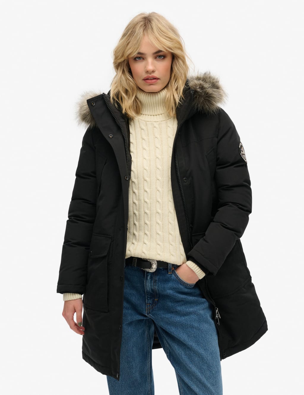 Superdry Female Hooded Relaxed Longline Parka Coat - 10 - Black, Black