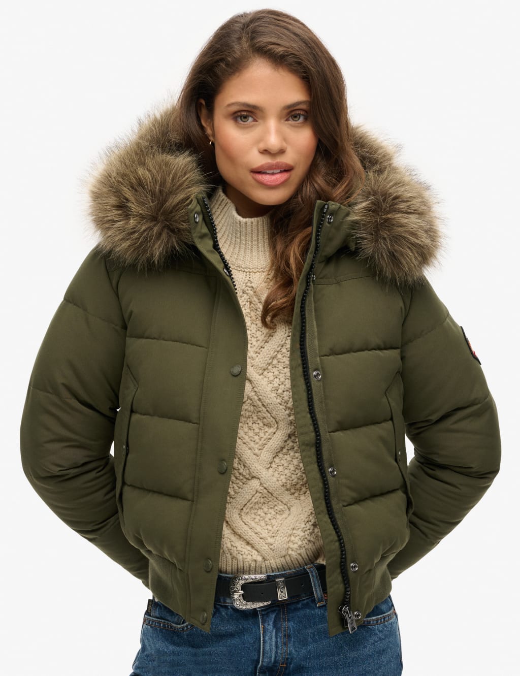 Superdry Female Hooded Puffer Jacket - 12 - Khaki, Khaki