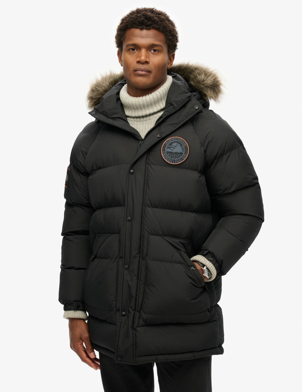 Superdry Male Padded Hooded Longline Parka Jacket - Black, Black