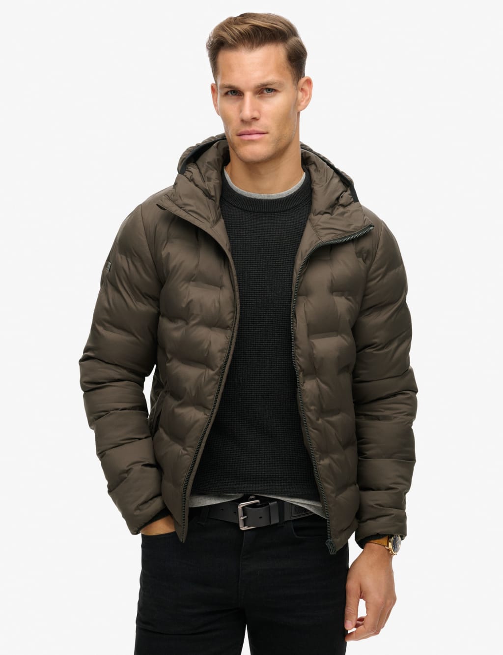 Superdry Male Hooded Quilted Puffer Jacket - Brown, Brown