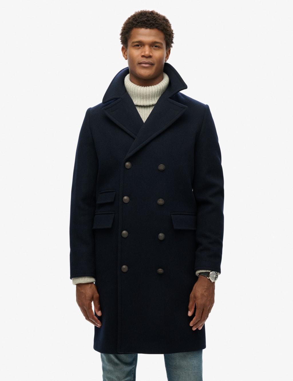 Superdry Male Wool Rich Double Breasted Peacoat - XL - Navy, Navy