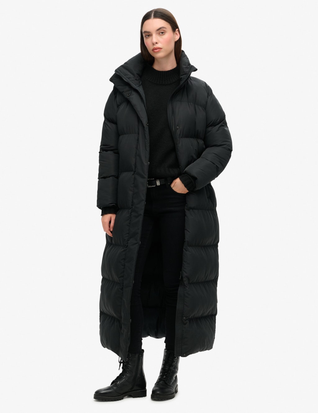Superdry Female High Neck Longline Puffer Jacket - 8 - Black, Black