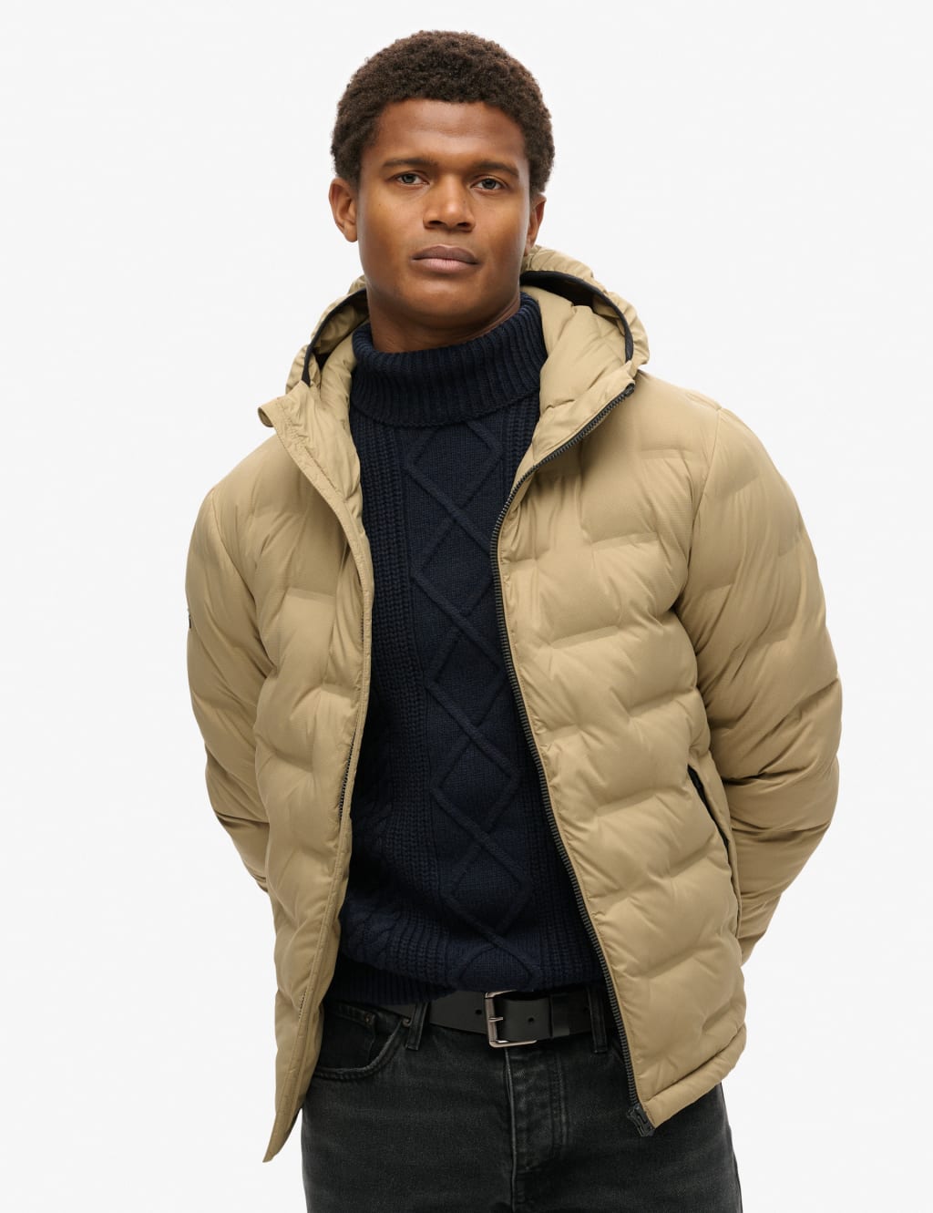 Superdry Male Hooded Quilted Puffer Jacket - Brown, Brown