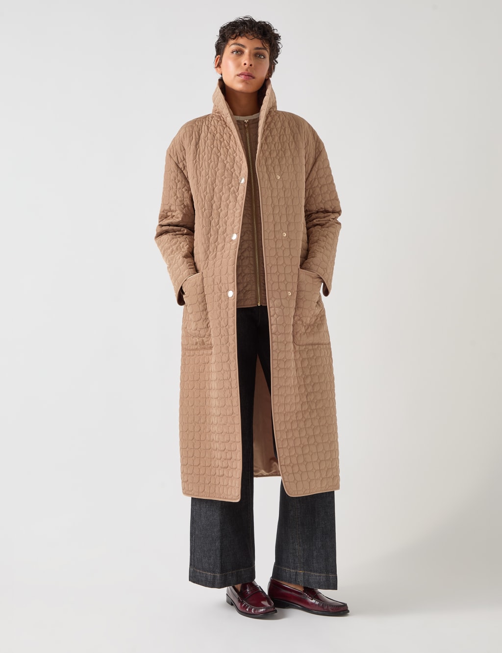 Lk Bennett Female Quilted Padded Longline Coat - S - Beige Mix, Beige Mix