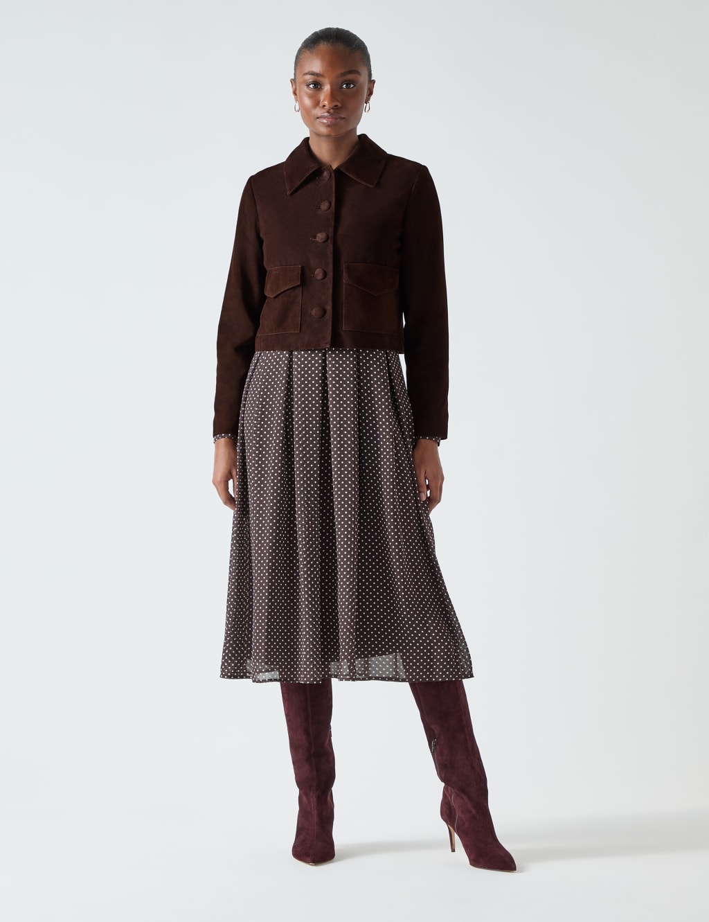 Lk Bennett Female Leather Collared Cropped Jacket - 14 - Brown, Brown
