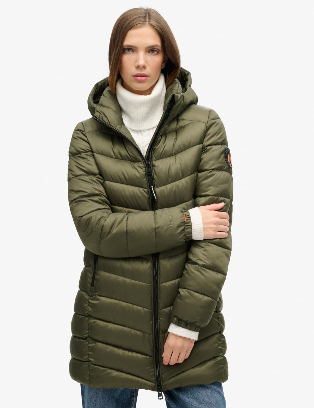 Superdry Female Hooded Longline Puffer Jacket - 10 - Green, Green