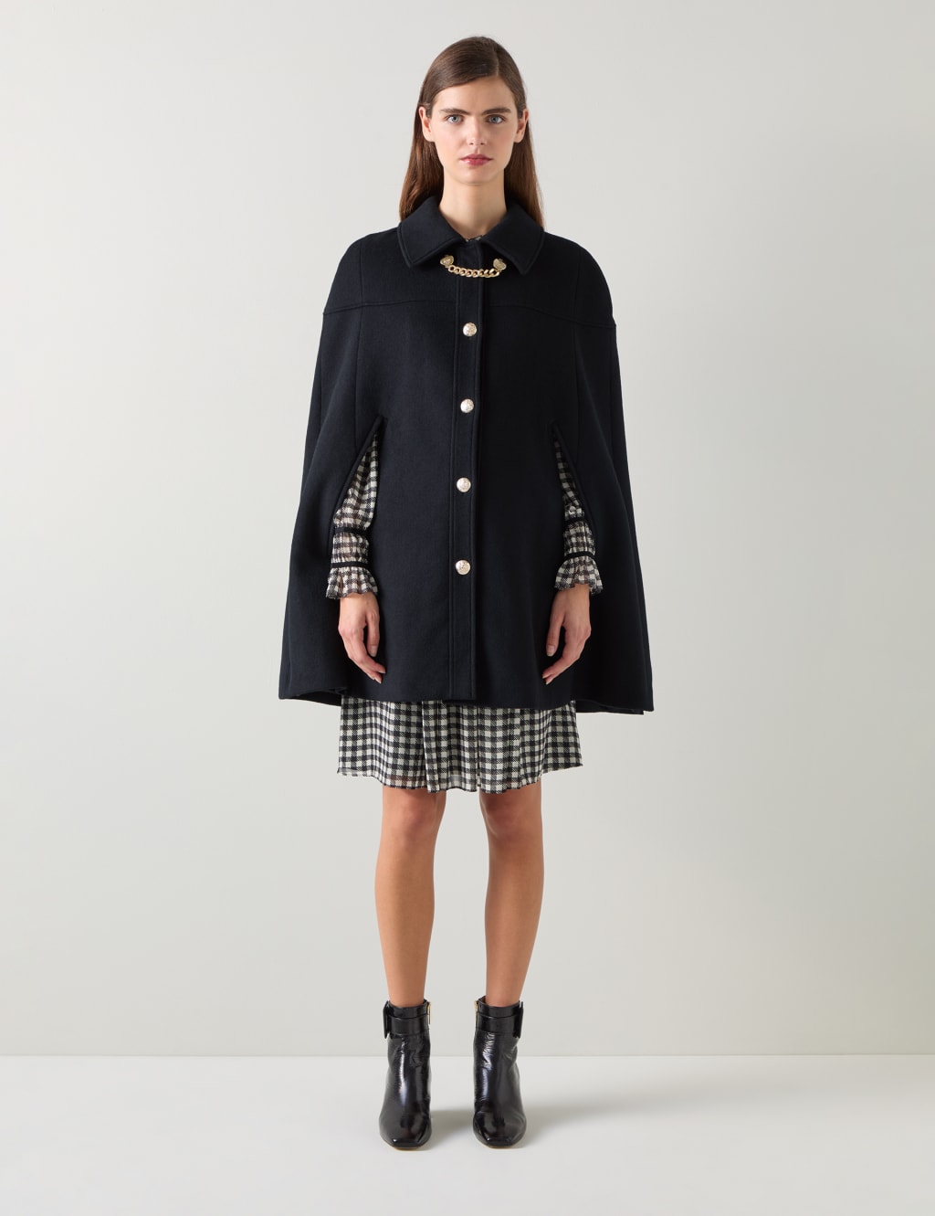 Lk Bennett Female Wool Blend Collared Chain Detail Short Cape - Black, Black