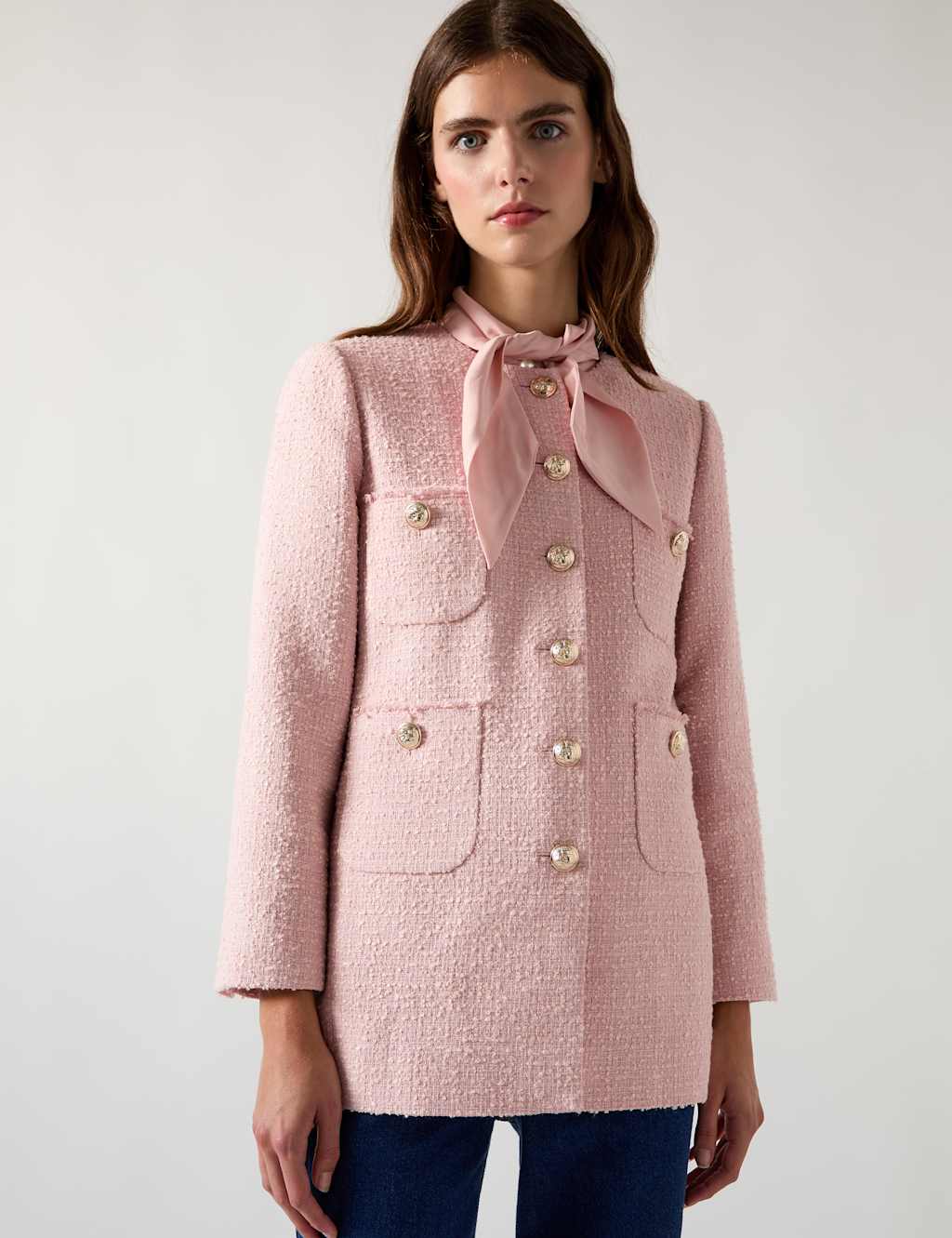 Lk Bennett Female Tweed Textured Longline Utility Jacket - 8 - Pink Mix, Pink Mix