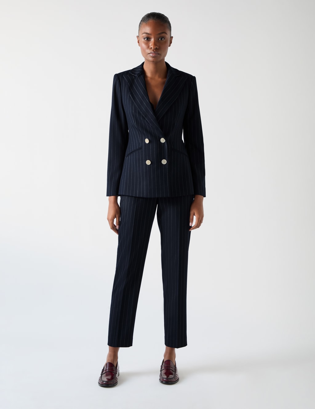 Lk Bennett Female Wool Blend Pinstripe Double Breasted Blazer - 8PET - Navy Mix, Navy Mix