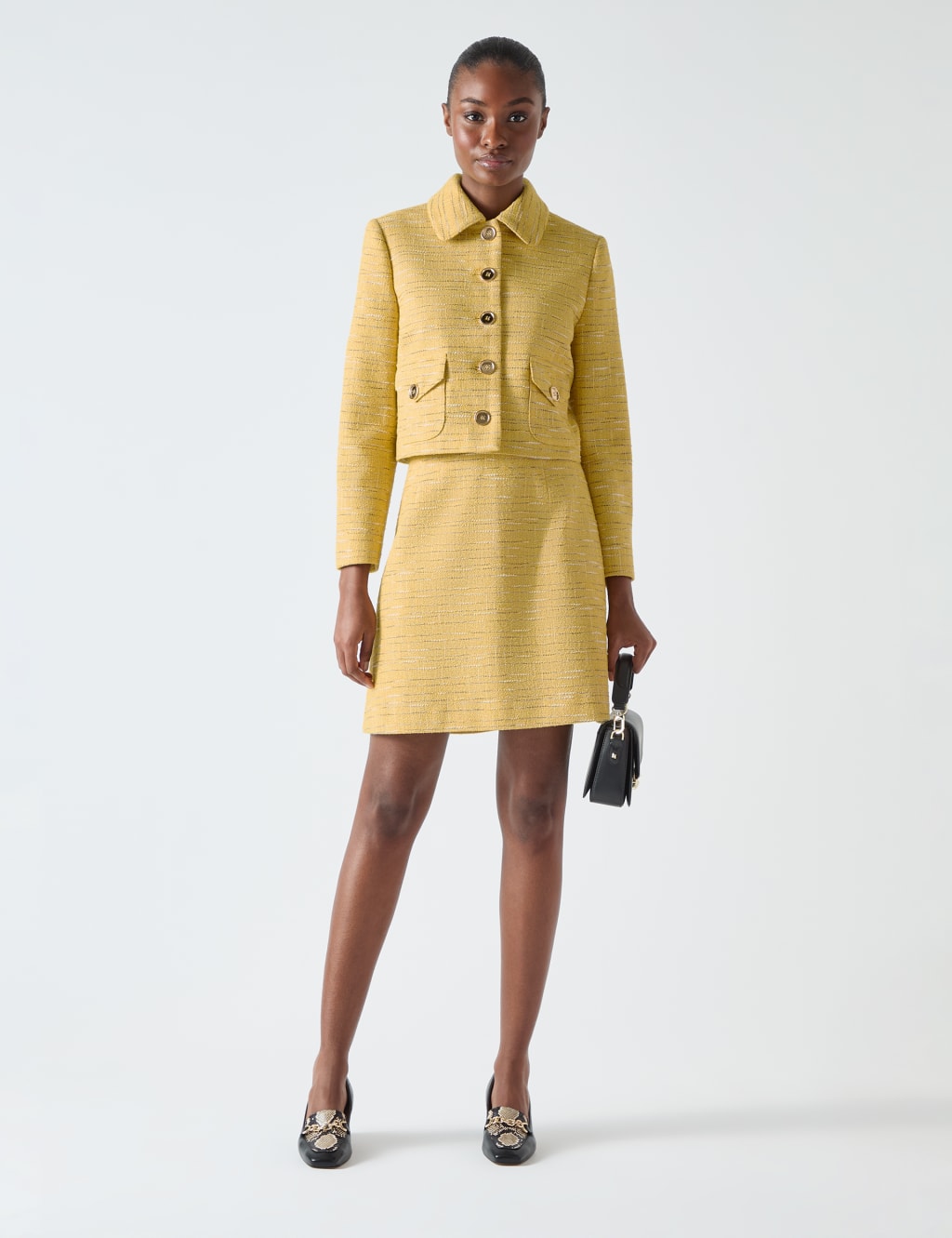 Lk Bennett Female Tweed Textured Pocket Detail Cropped Jacket - 12 - Yellow Mix, Yellow Mix