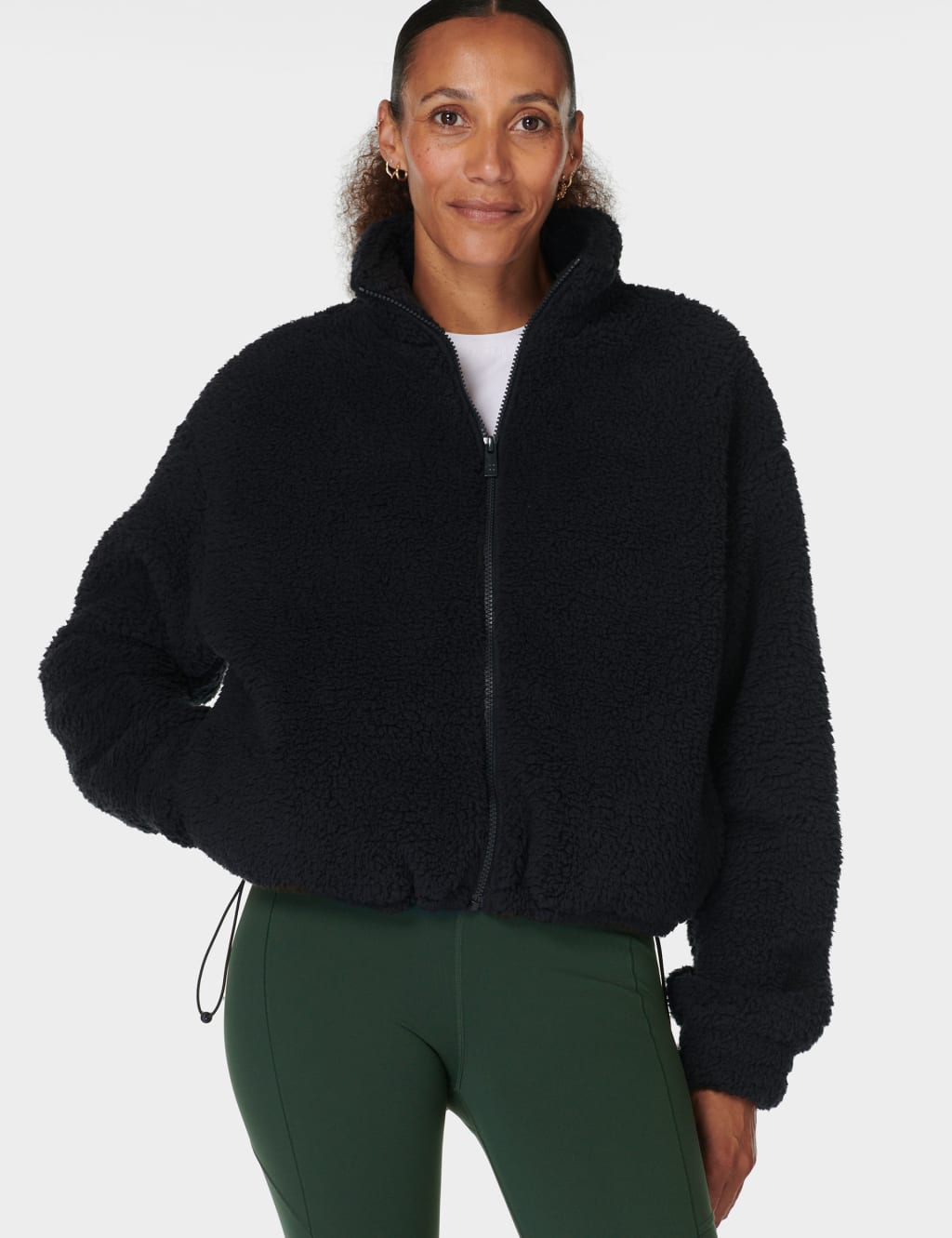 Sweaty Betty Female Canyon Funnel Neck Zip Fleece Jacket - Black, Black,White
