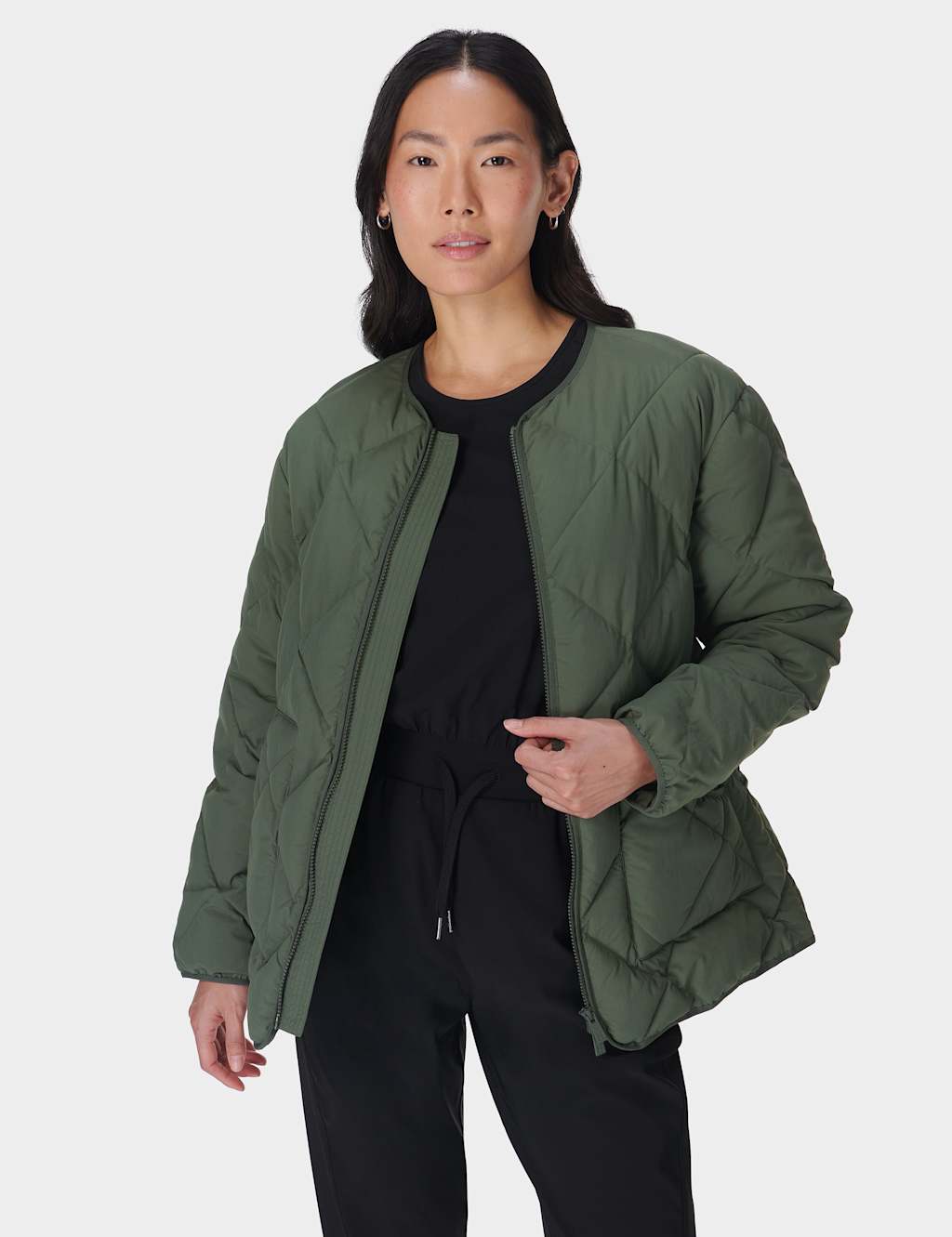 Sweaty Betty Female On The Move Quilted Jacket - Khaki, Black,Khaki,Dark Grey