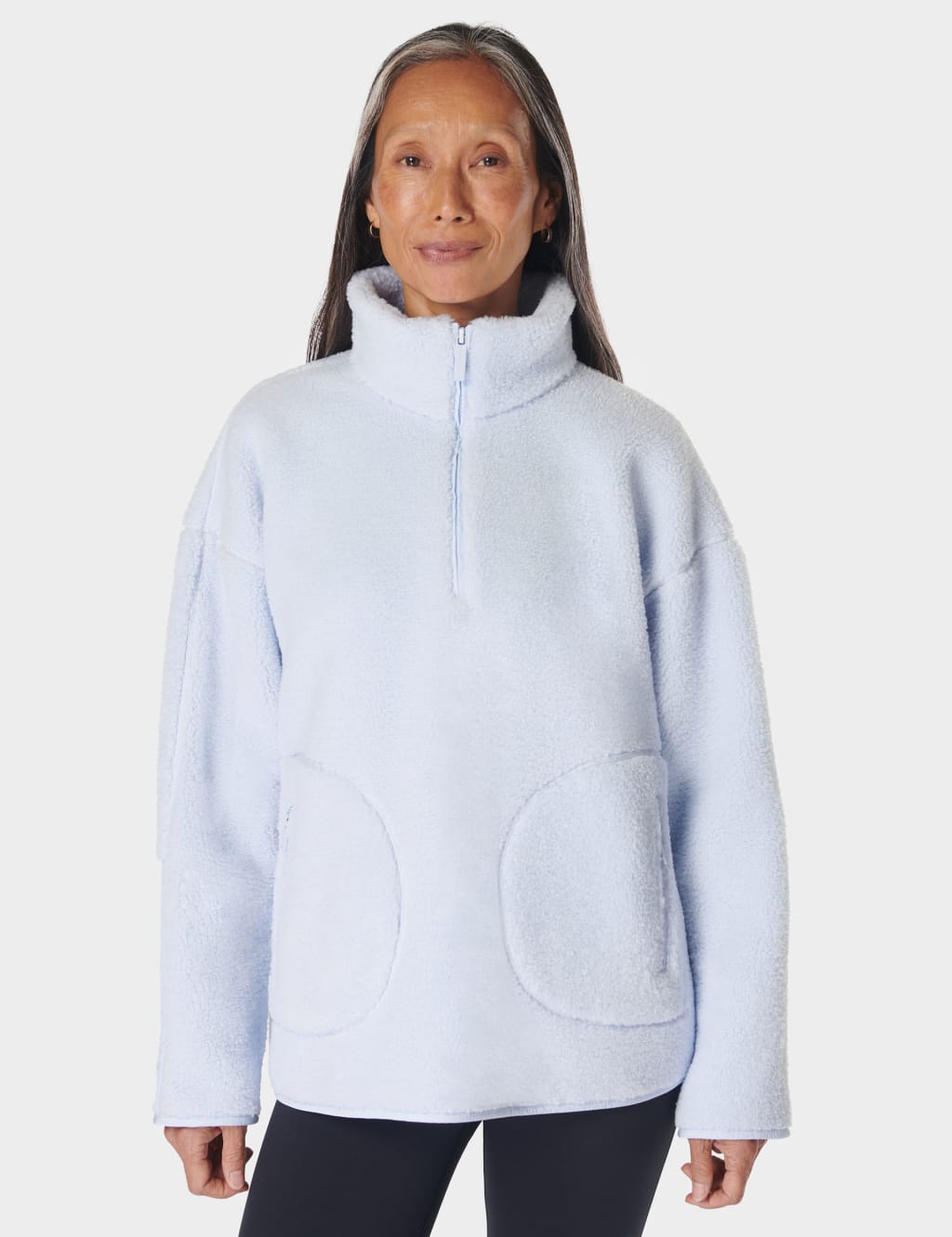 Sweaty Betty Female Plush Funnel Neck Half Zip Fleece Jacket - Light Blue, Light Blue