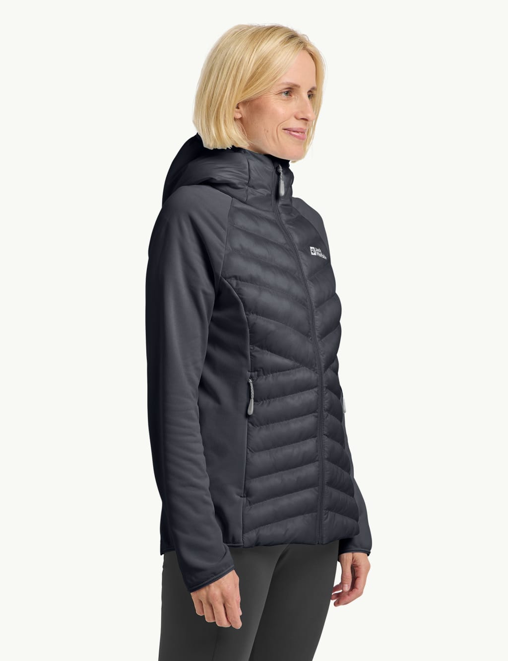 Jack Wolfskin Female Routeburn Pro Hybrid Puffer Jacket - M - Dark Grey, Light Blue,Dark Grey