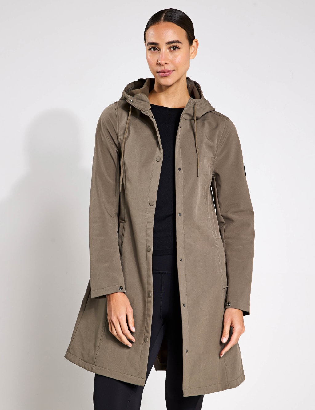 Born Female Hooded Longline Raincoat - Light Brown, Navy,Light Brown