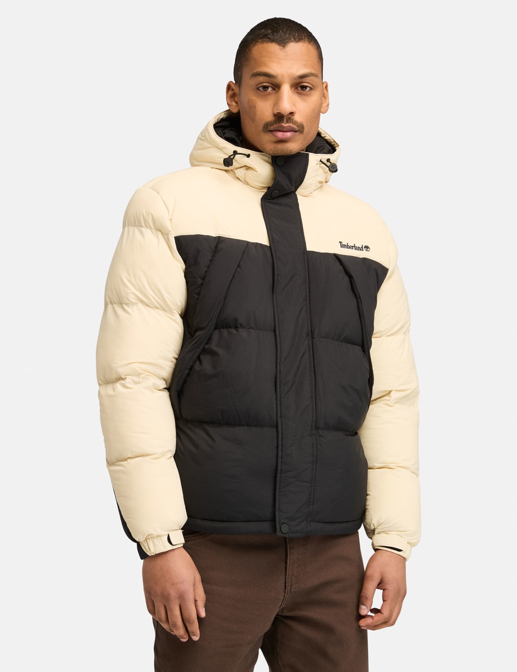 Timberland Male Water Repellent Hooded Puffer Jacket - XXL - Cream, Cream,Sand,Black