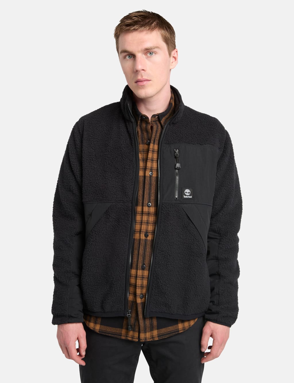 Timberland Male Zip Up Funnel Neck Fleece - M - Black, Black,Dark Navy