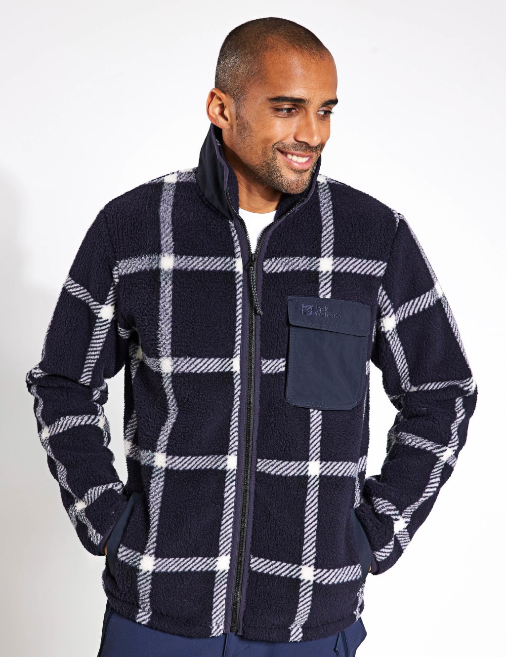 Jack Wolfskin Male Felslicht Check Zip Up Fleece Jacket - Dark Navy Mix, Dark Navy Mix